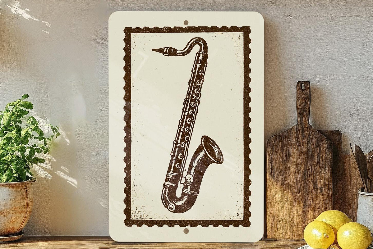 Bass Clarinet Metal Sign – Vintage Stamp Style Wall Art for Musicians, Music Room Decor, Clarinet Player Gift — photo 4
