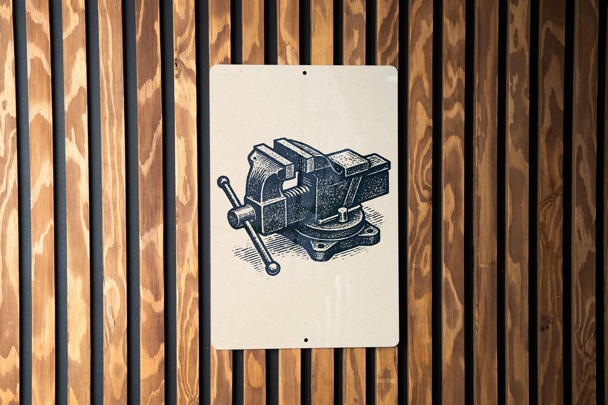Bench Vise Metal Sign – Vintage Tool Stamp Style Wall Art for Garage, Workshop, Mechanic, Man Cave Decor — photo 2