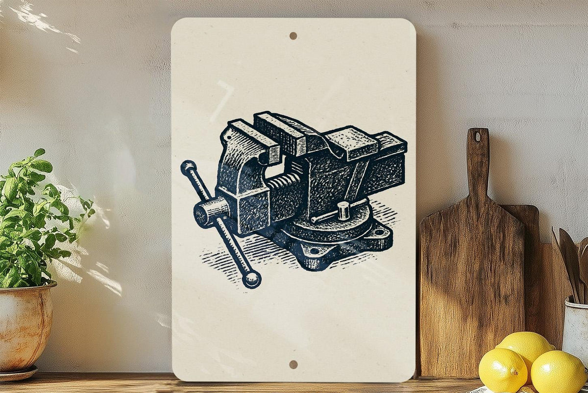 Bench Vise Metal Sign – Vintage Tool Stamp Style Wall Art for Garage, Workshop, Mechanic, Man Cave Decor — photo 4
