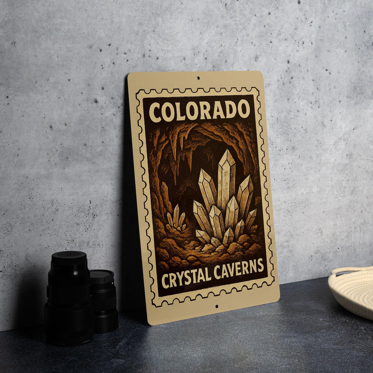 Colorado Crystal Caverns Metal Sign – Vintage Stamp Style Wall Art, Rustic Colorado Decor, Retro Travel Souvenir Sign — photo 2