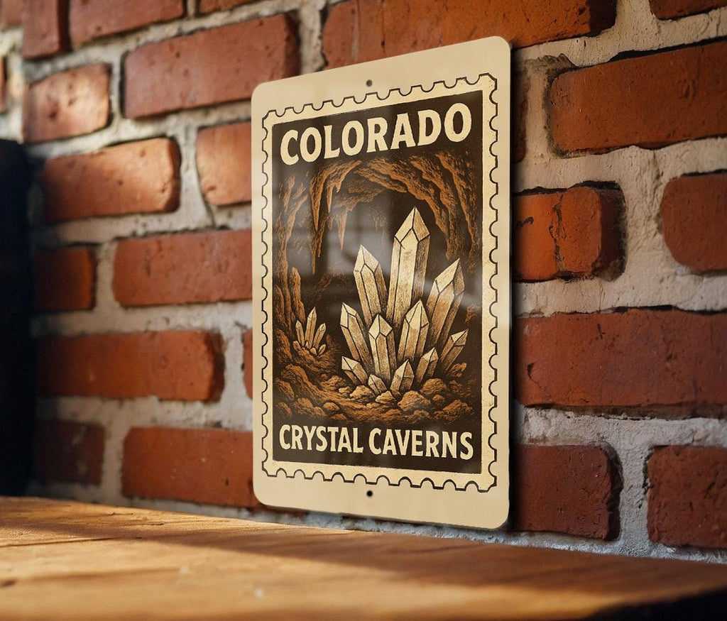Colorado Crystal Caverns Metal Sign – Vintage Stamp Style Wall Art, Rustic Colorado Decor, Retro Travel Souvenir Sign — photo 3