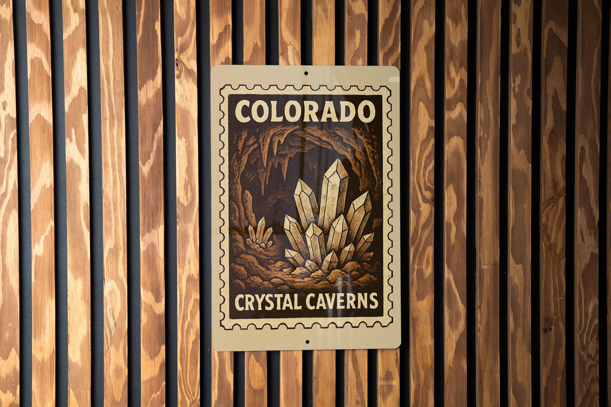 Colorado Crystal Caverns Metal Sign – Vintage Stamp Style Wall Art, Rustic Colorado Decor, Retro Travel Souvenir Sign — photo 4