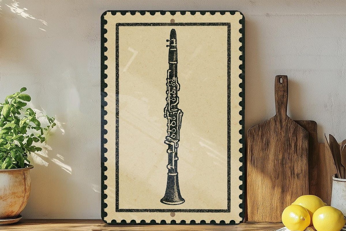 Clarinet Metal Sign – Vintage Stamp Style Wall Art for Musicians, Jazz Band Decor, Music Lover Gift, Rustic Music Room Sign — photo 4