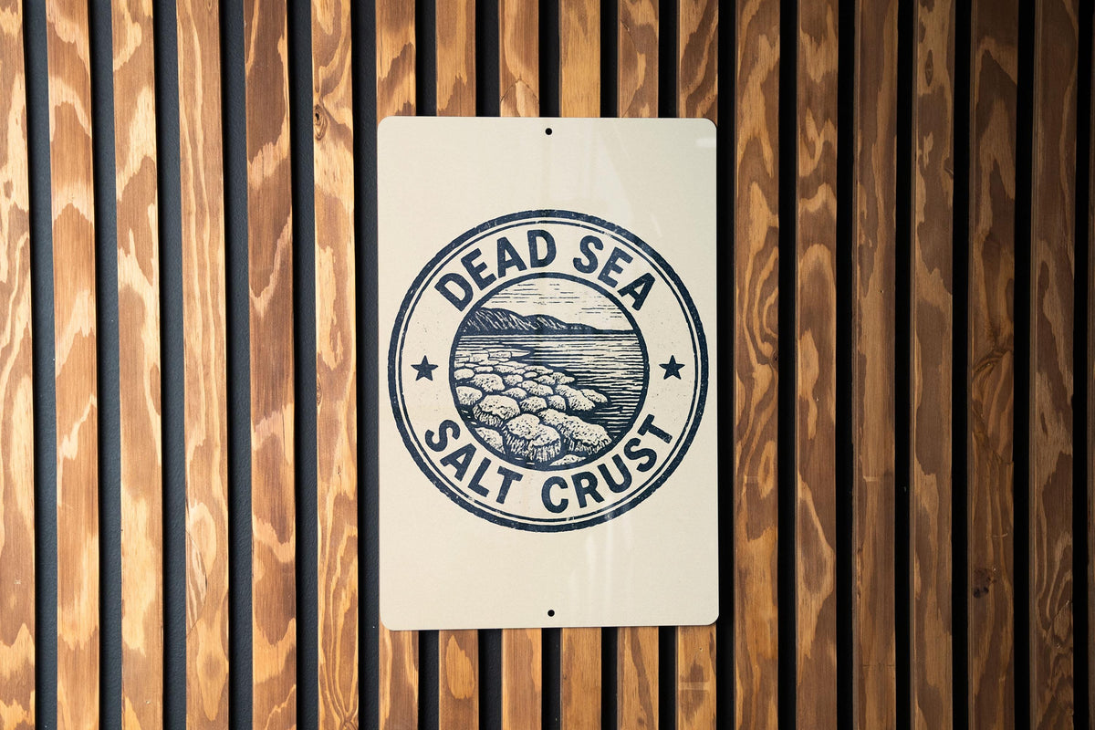 Dead Sea Salt Crust Metal Sign – Vintage Stamp Style Wall Art, Rustic Coastal Decor, Weathered Beach House Tin Sign — photo 2
