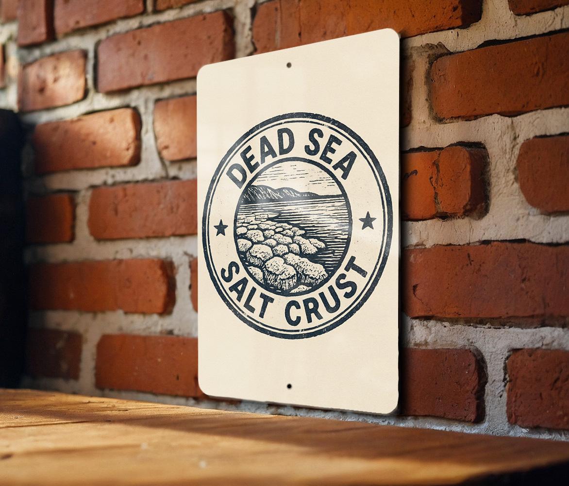 Dead Sea Salt Crust Metal Sign – Vintage Stamp Style Wall Art, Rustic Coastal Decor, Weathered Beach House Tin Sign — photo 4