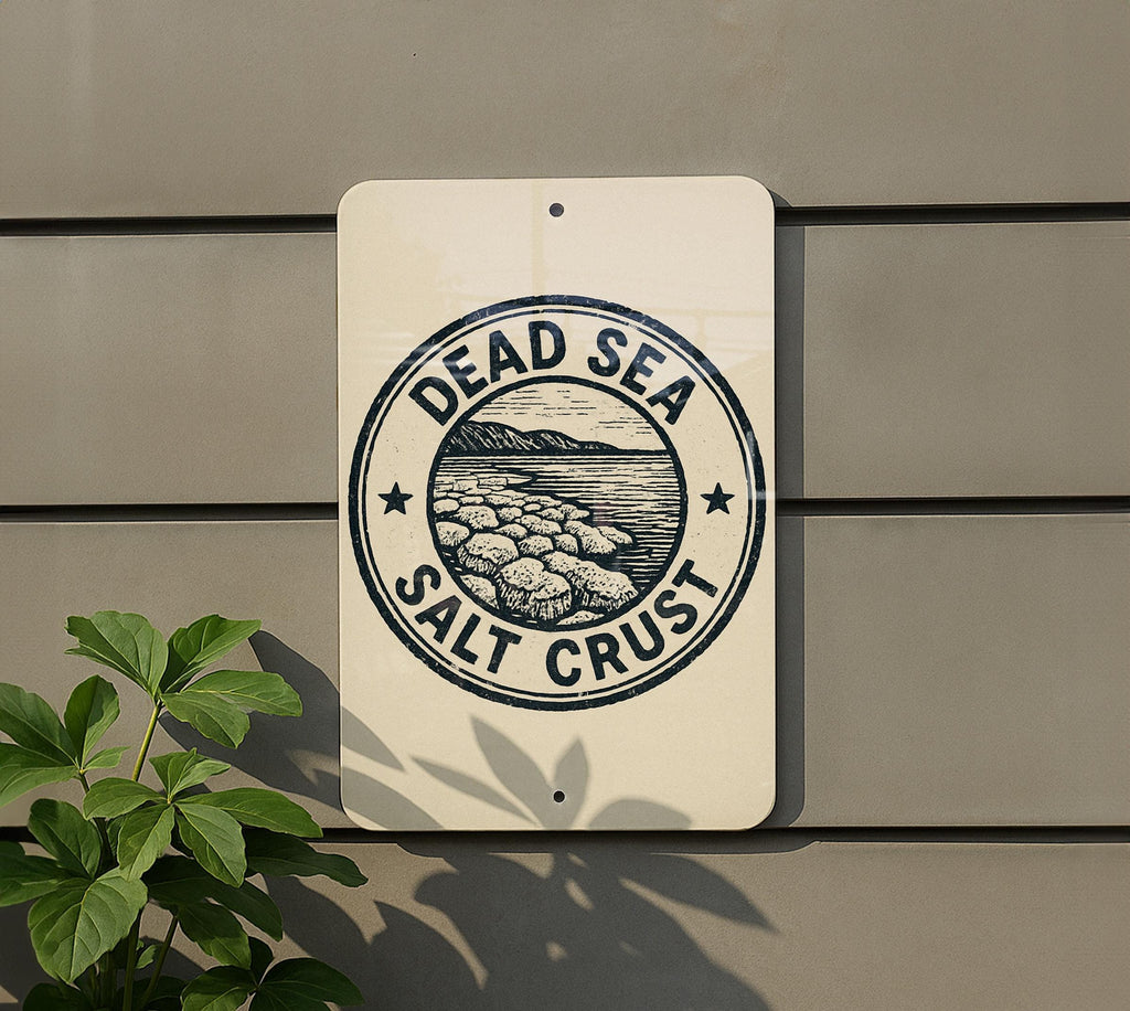 Dead Sea Salt Crust Metal Sign – Vintage Stamp Style Wall Art, Rustic Coastal Decor, Weathered Beach House Tin Sign — photo 5