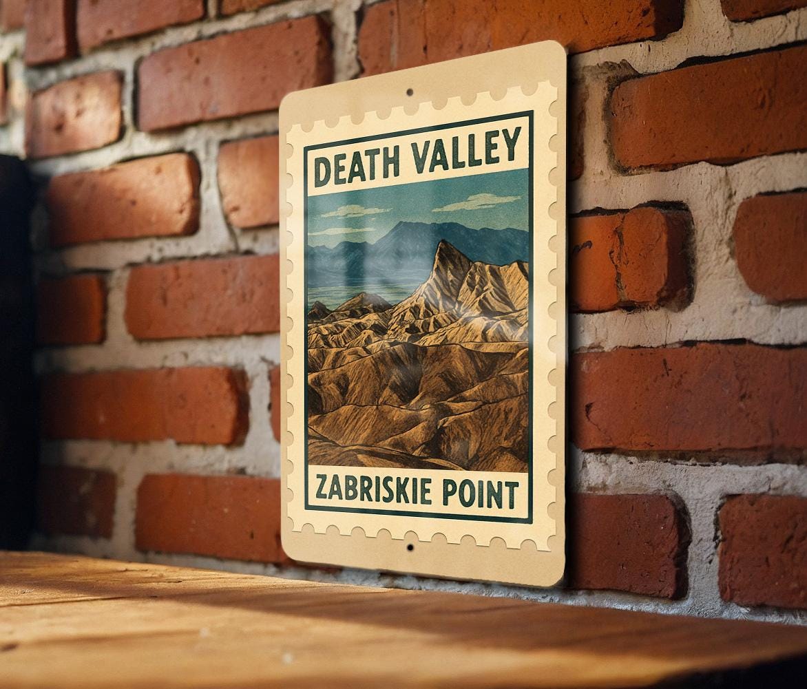 Death Valley Zabriskie Point Metal Sign – Vintage Stamp Style Wall Art, Retro National Park Decor for Home or Cabin — photo 1