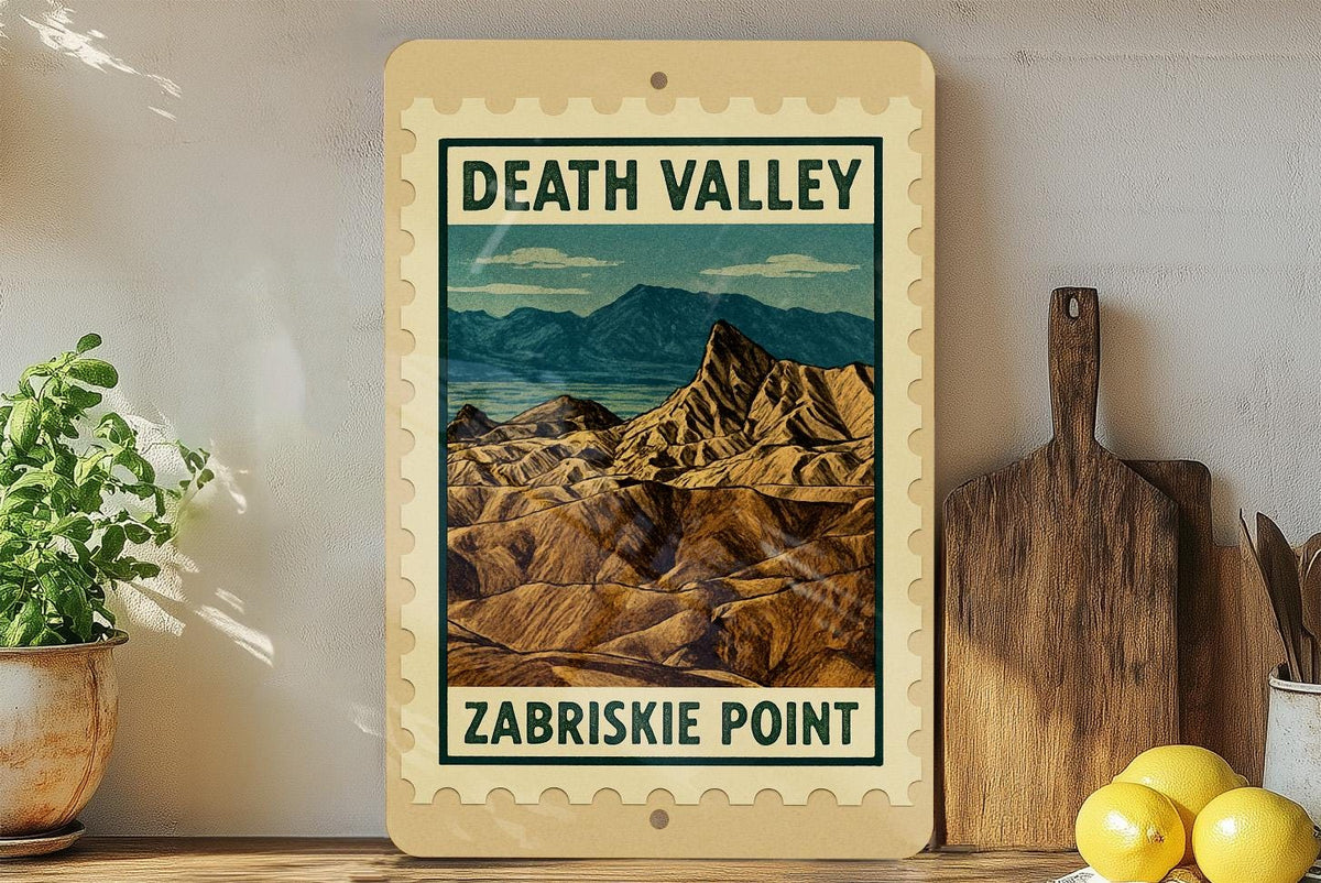 Death Valley Zabriskie Point Metal Sign – Vintage Stamp Style Wall Art, Retro National Park Decor for Home or Cabin — photo 4