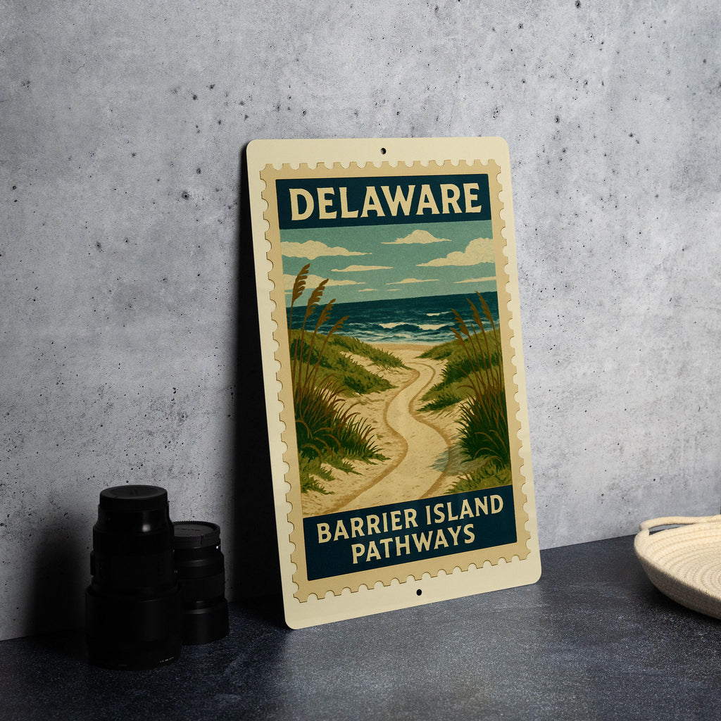 Delaware Barrier Island Pathways Metal Sign – Vintage Stamp Style Wall Art, Coastal Home Decor, Beach House Sign Gift — photo 2