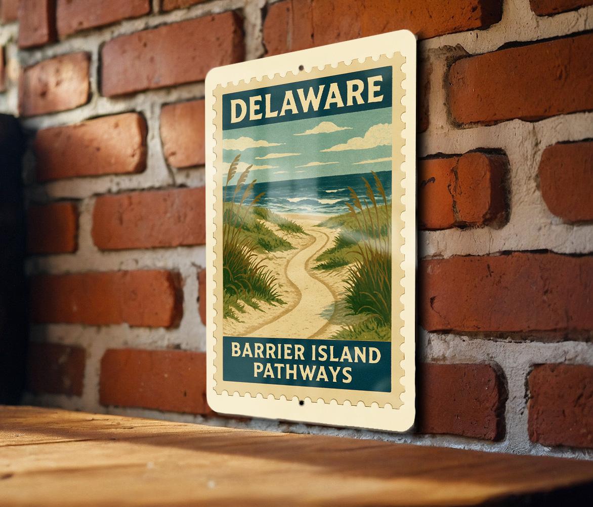 Delaware Barrier Island Pathways Metal Sign – Vintage Stamp Style Wall Art, Coastal Home Decor, Beach House Sign Gift — photo 3