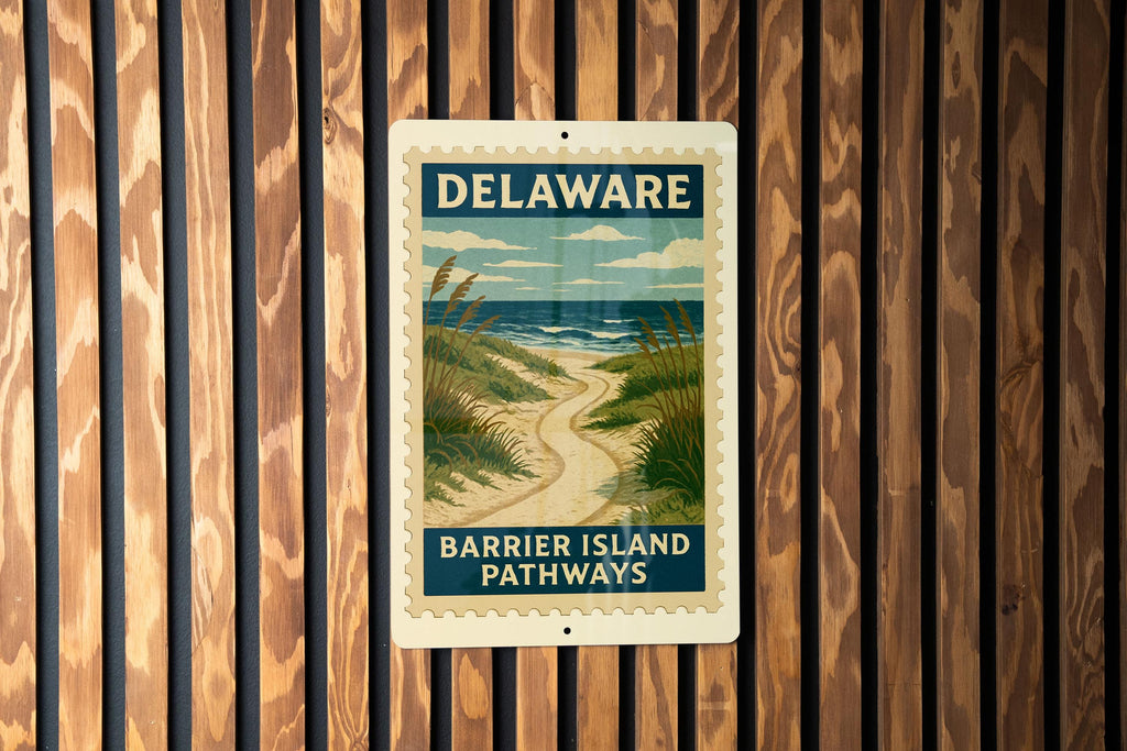 Delaware Barrier Island Pathways Metal Sign – Vintage Stamp Style Wall Art, Coastal Home Decor, Beach House Sign Gift — photo 4