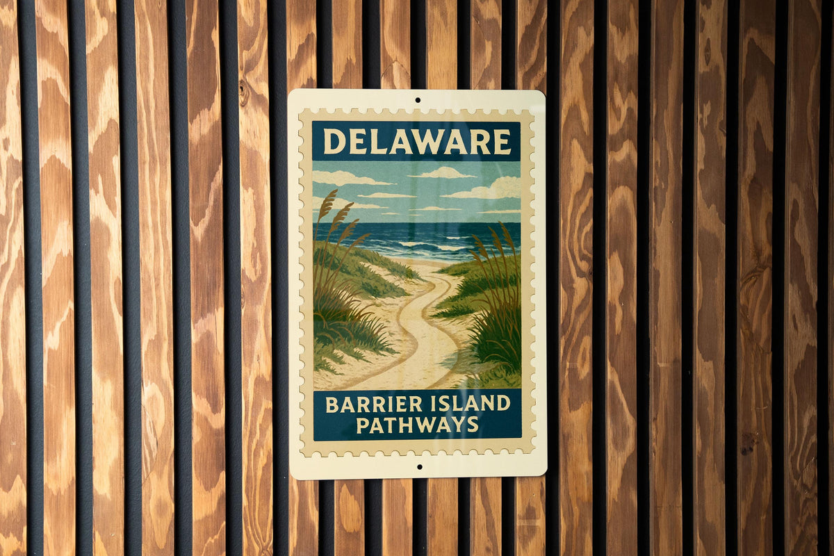 Delaware Barrier Island Pathways Metal Sign – Vintage Stamp Style Wall Art, Coastal Home Decor, Beach House Sign Gift — photo 4