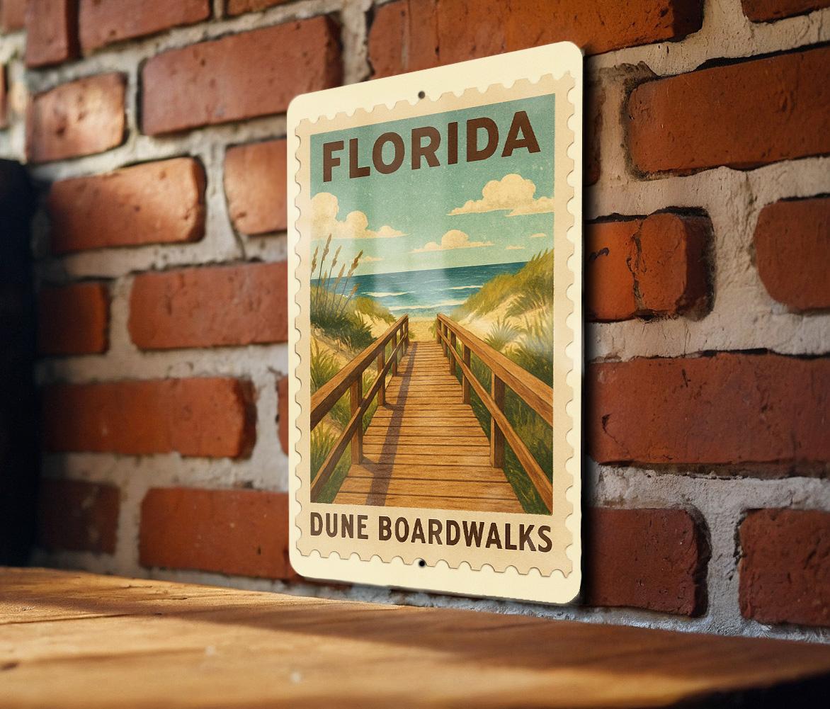 Florida Dune Boardwalks Metal Sign – Vintage Stamp Style Wall Art for Beach House, Coastal Decor, Rustic Florida Gift — photo 1
