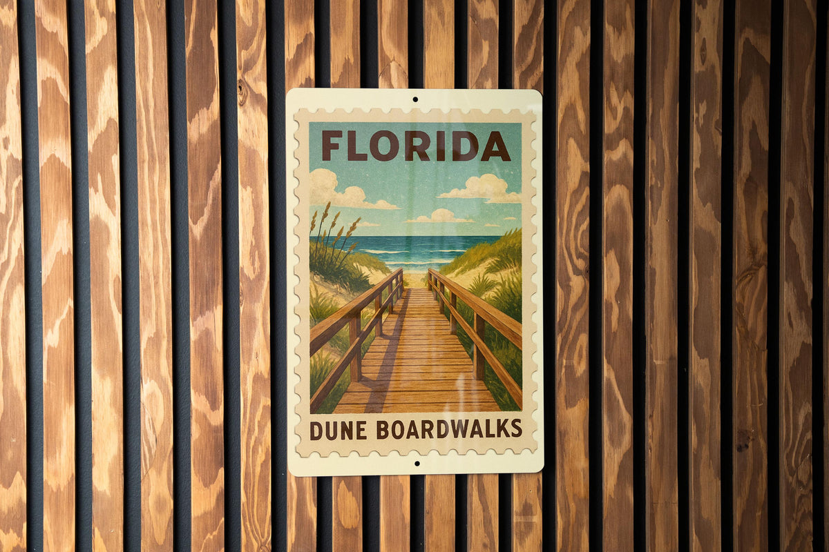 Florida Dune Boardwalks Metal Sign – Vintage Stamp Style Wall Art for Beach House, Coastal Decor, Rustic Florida Gift — photo 2