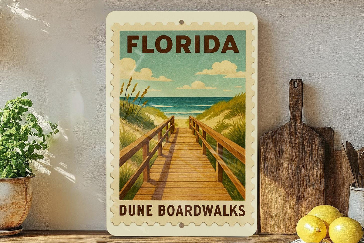 Florida Dune Boardwalks Metal Sign – Vintage Stamp Style Wall Art for Beach House, Coastal Decor, Rustic Florida Gift — photo 3