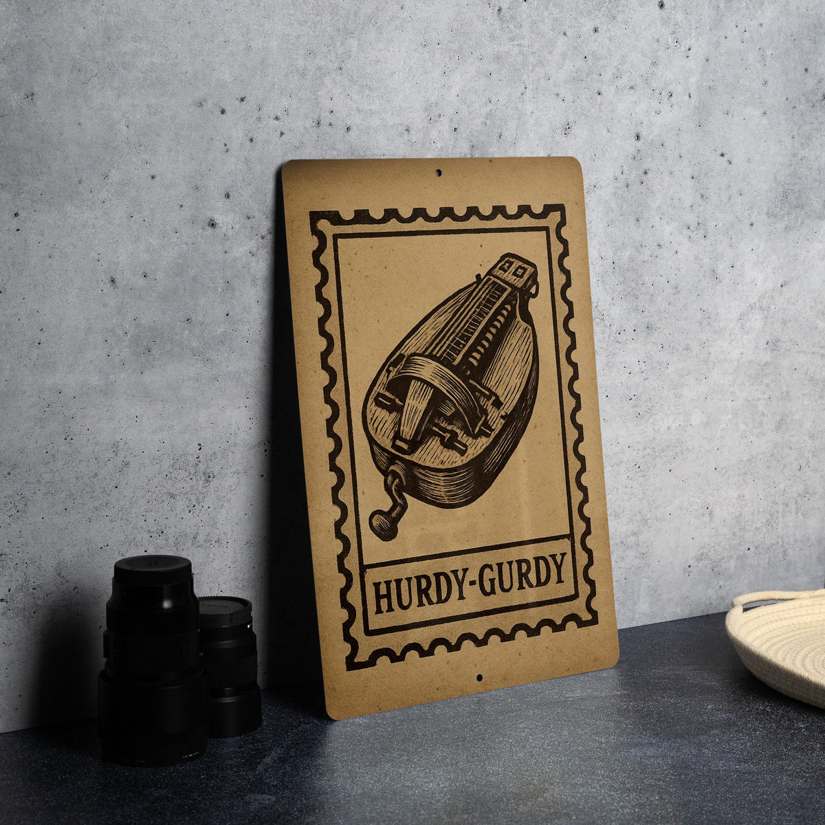 Hurdy-Gurdy Stamp Style Metal Sign – Vintage Music Instrument Wall Art, Rustic Musician Decor, Folk Music Gift — photo 4