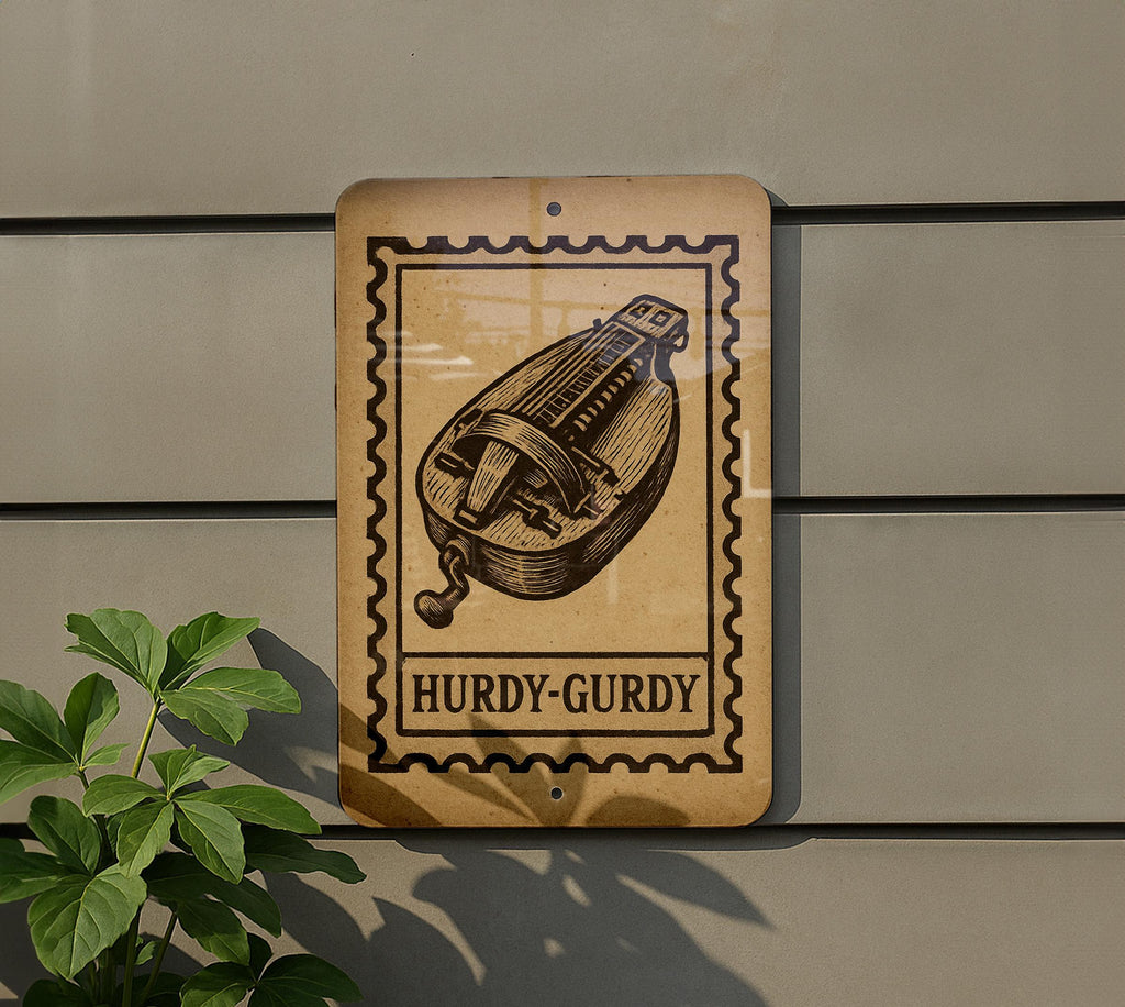 Hurdy-Gurdy Stamp Style Metal Sign – Vintage Music Instrument Wall Art, Rustic Musician Decor, Folk Music Gift — photo 5