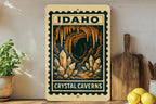 Idaho Crystal Caverns Metal Sign – Vintage Stamp Style Wall Art, Rustic Travel Decor, State Landmark Souvenir Sign — photo 1