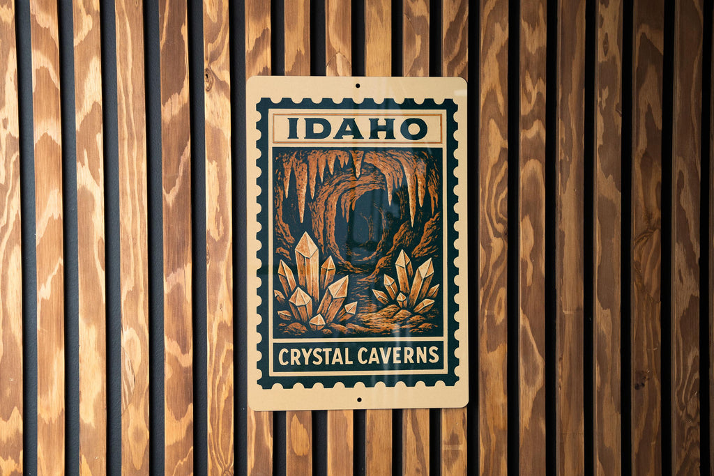 Idaho Crystal Caverns Metal Sign – Vintage Stamp Style Wall Art, Rustic Travel Decor, State Landmark Souvenir Sign — photo 2