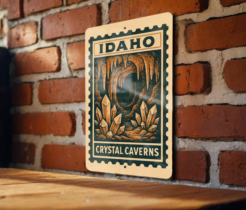 Idaho Crystal Caverns Metal Sign – Vintage Stamp Style Wall Art, Rustic Travel Decor, State Landmark Souvenir Sign — photo 3