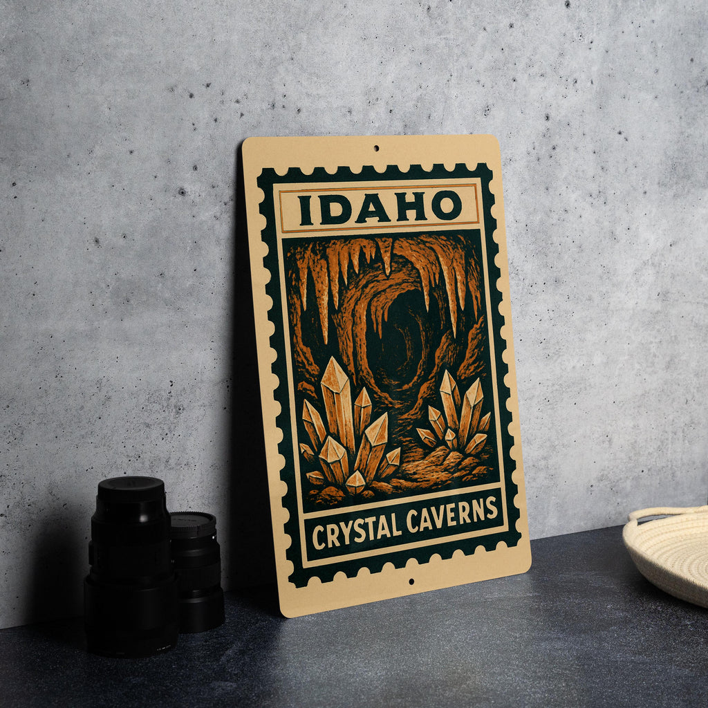 Idaho Crystal Caverns Metal Sign – Vintage Stamp Style Wall Art, Rustic Travel Decor, State Landmark Souvenir Sign — photo 4