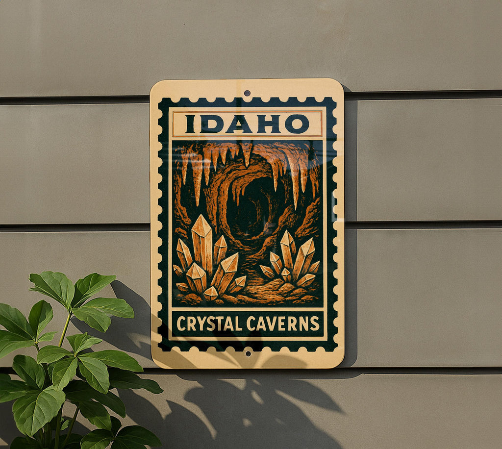 Idaho Crystal Caverns Metal Sign – Vintage Stamp Style Wall Art, Rustic Travel Decor, State Landmark Souvenir Sign — photo 5