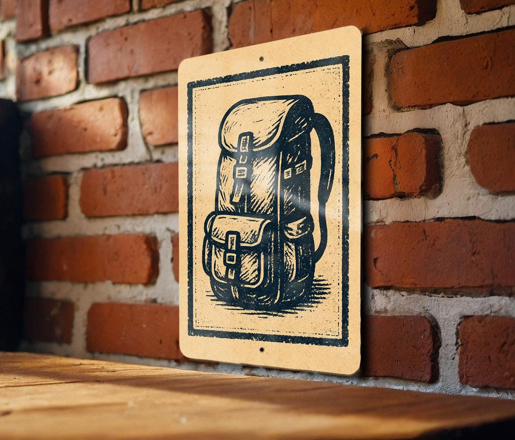 Hiking Backpack Metal Sign – Rustic Stamp Style Wall Art for Campers, Outdoorsy Decor for Cabin, Lodge or Adventure Room — photo 4