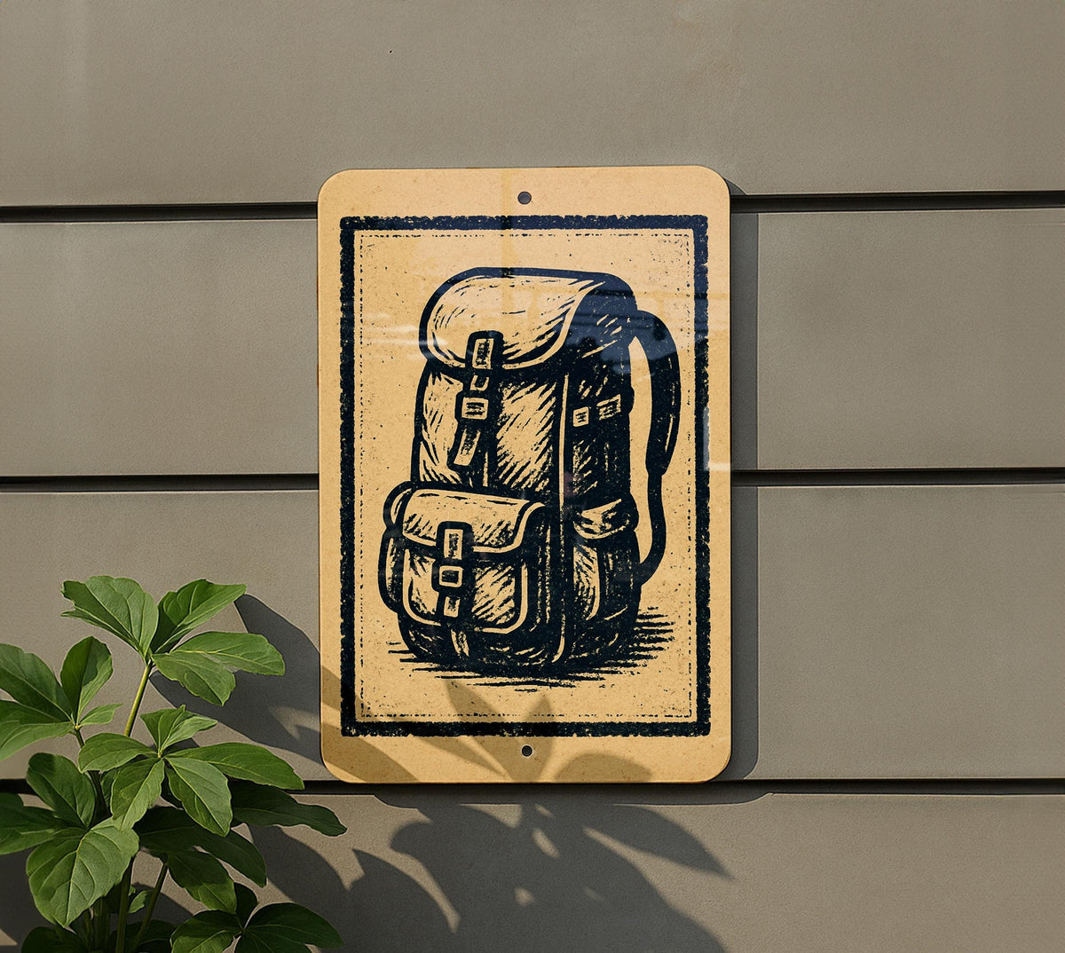 Hiking Backpack Metal Sign – Rustic Stamp Style Wall Art for Campers, Outdoorsy Decor for Cabin, Lodge or Adventure Room — photo 5