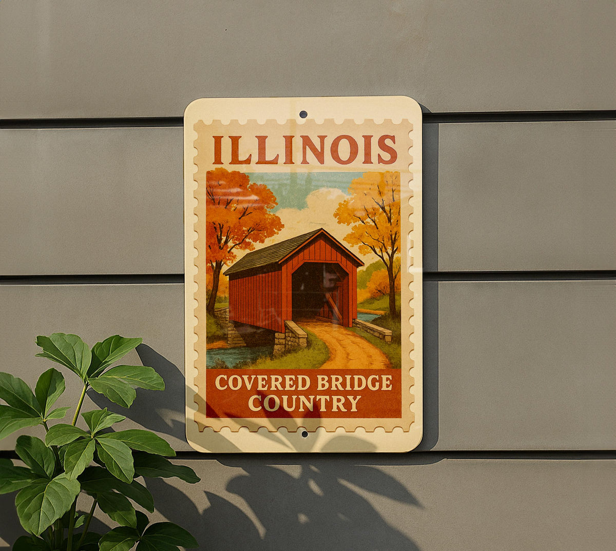 Illinois Covered Bridge Country Metal Sign – Vintage Rustic Wall Art, Retro Travel Stamp Decor for Home, Cabin, or Man Cave — photo 5