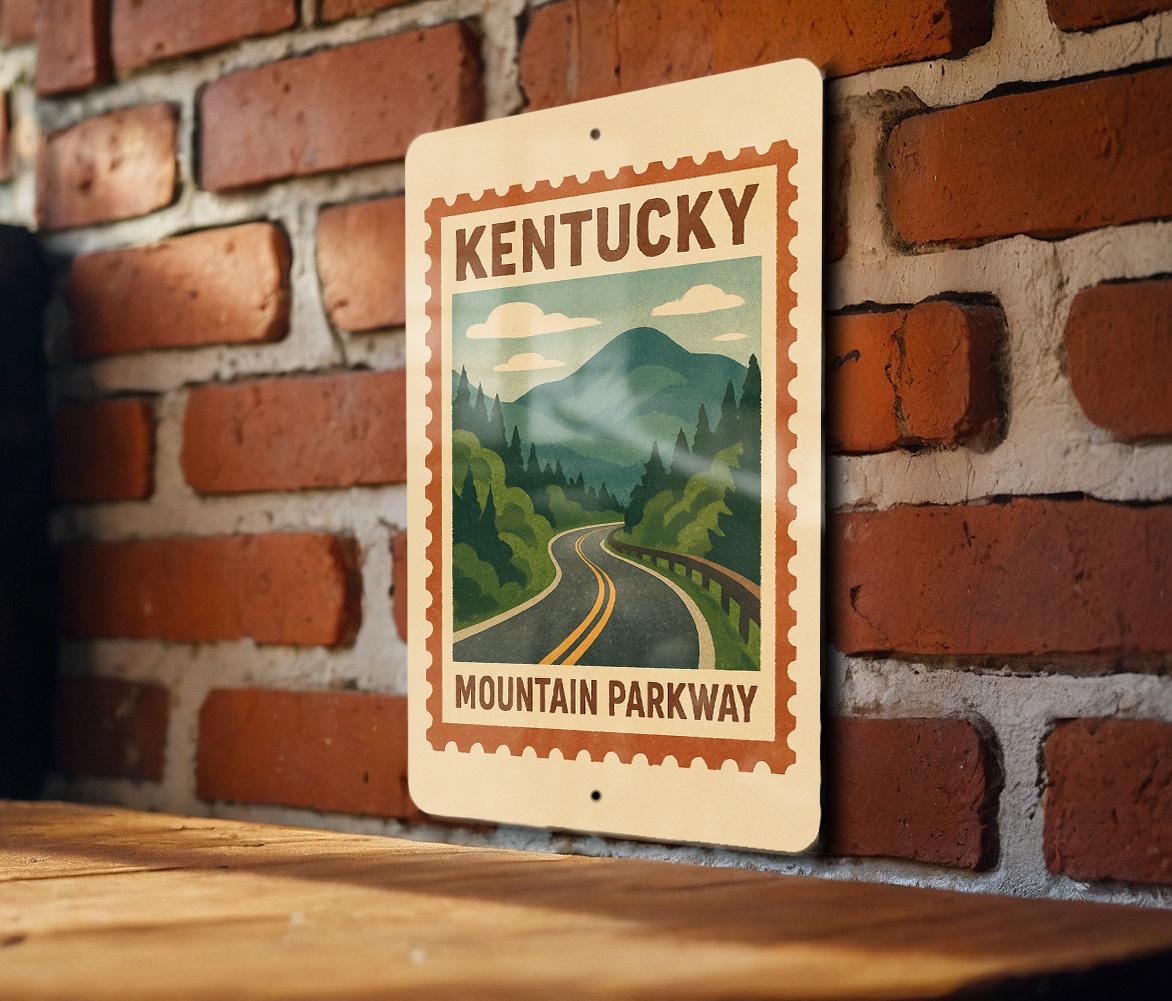 Kentucky Mountain Parkway Metal Sign – Vintage Road Sign Art, Rustic Stamp Style Wall Decor, Retro Highway Home Accent — photo 3