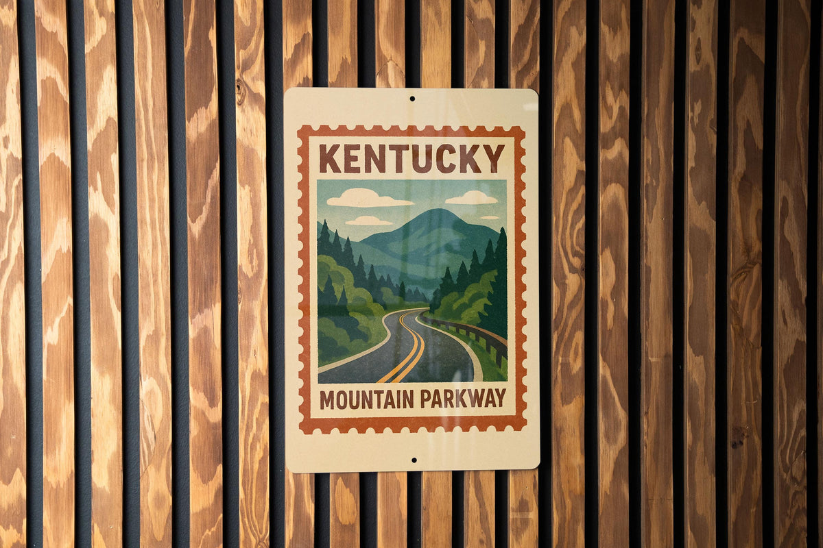 Kentucky Mountain Parkway Metal Sign – Vintage Road Sign Art, Rustic Stamp Style Wall Decor, Retro Highway Home Accent — photo 4