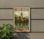 Lake Bled Island Church Metal Sign – Vintage Stamp Style Wall Art, Slovenia Travel Decor, European Landmark Gift — photo 5