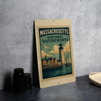 Massachusetts Historic Waterfronts Metal Sign – Vintage Stamp Style Wall Art, Coastal Home Decor, Nautical State Souvenir — photo 4