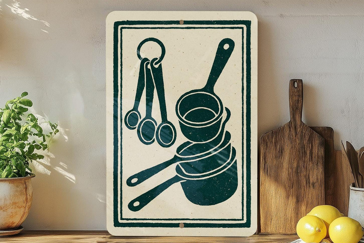 Vintage Measuring Spoons and Cups Metal Kitchen Sign – Rustic Cooking Utensil Wall Art, Retro Chef Decor, Farmhouse Style Print — photo 2