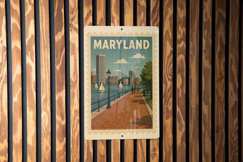 Maryland Harborfront Esplanade Metal Sign – Vintage Stamp Style Wall Art, Nautical Coastal Decor Gift — photo 2