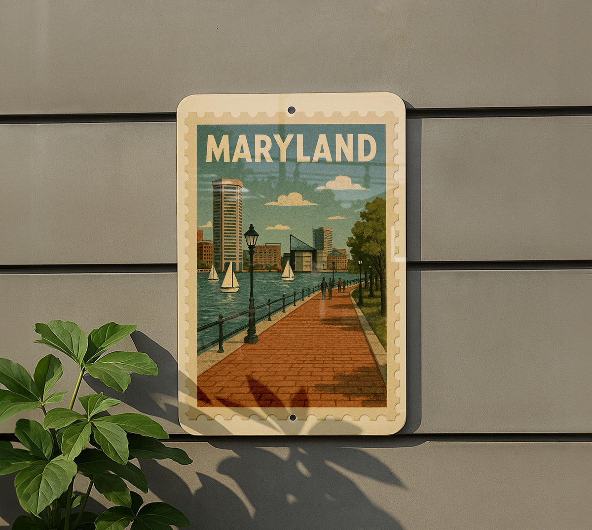 Maryland Harborfront Esplanade Metal Sign – Vintage Stamp Style Wall Art, Nautical Coastal Decor Gift — photo 5