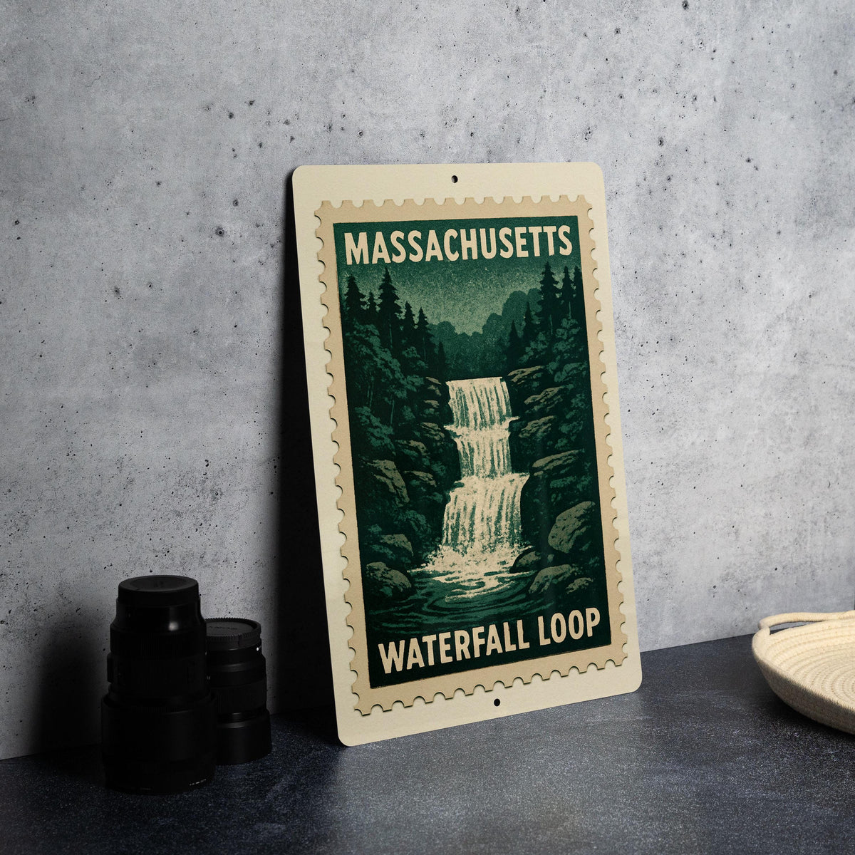 Massachusetts Waterfall Loop Metal Sign – Vintage Stamp Style Wall Art, Rustic State Park Decor, Outdoor Adventure Gift — photo 2