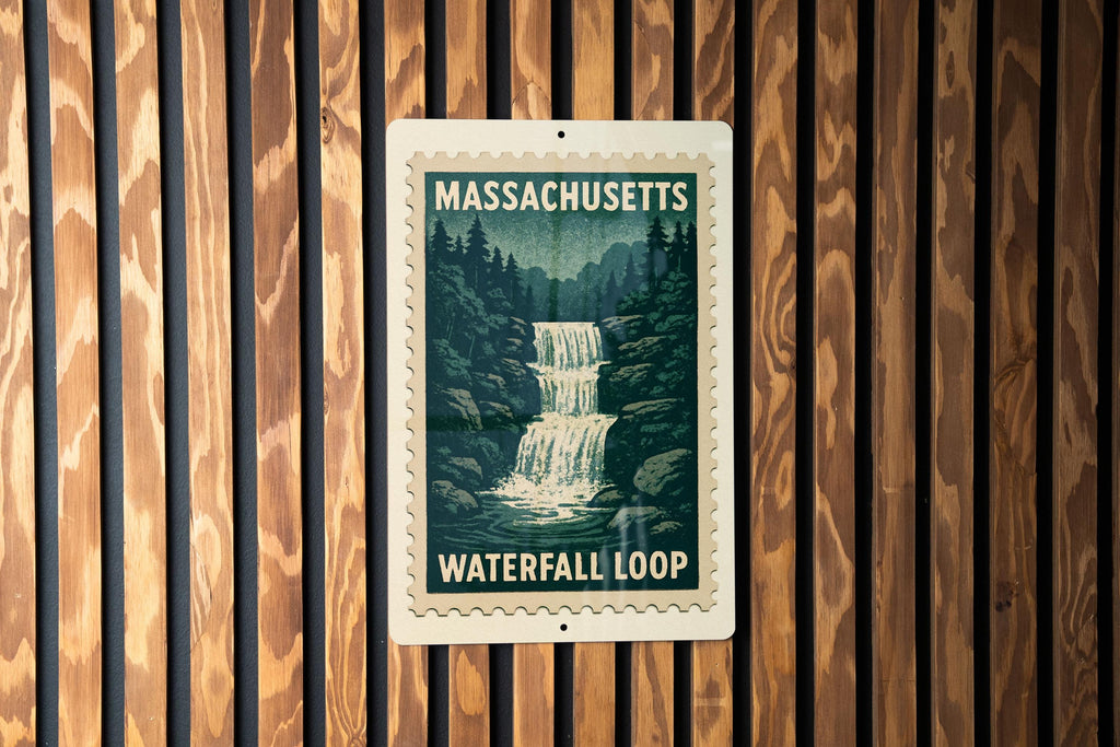Massachusetts Waterfall Loop Metal Sign – Vintage Stamp Style Wall Art, Rustic State Park Decor, Outdoor Adventure Gift — photo 4