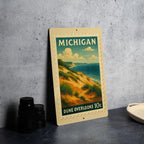 Michigan Dune Overlook Metal Sign – Vintage Stamp Style Wall Art, Nature Landscape Decor, Rustic Lake Michigan Home Sign — photo 3