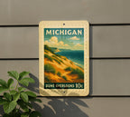 Michigan Dune Overlook Metal Sign – Vintage Stamp Style Wall Art, Nature Landscape Decor, Rustic Lake Michigan Home Sign — photo 5