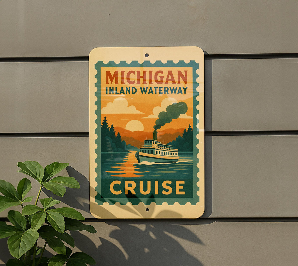Michigan Inland Waterway Cruise Metal Sign – Vintage Stamp Style Wall Art for Lake Cabin, Boating Decor, Nautical Gift — photo 5