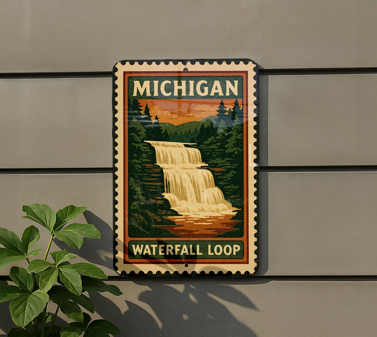 Michigan Waterfall Loop Metal Sign – Vintage Stamp Style Wall Art, Rustic Michigan Decor for Cabin, Lodge, or Home — photo 5