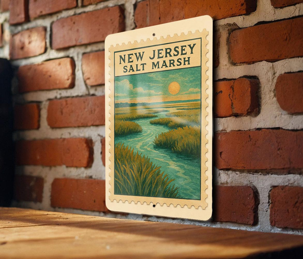 New Jersey Salt Marsh Overlook Metal Sign – Vintage Stamp Style Wall Art for Coastal Home or Nature Decor — photo 4