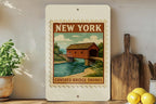 New York Covered Bridge Metal Sign – Rustic Stamp Style Wall Art, Vintage NY Decor for Cabin, Bar, Garage, or Man Cave — photo 1