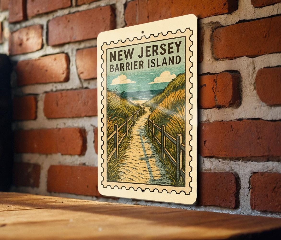 New Jersey Barrier Island Pathways Metal Sign – Vintage Stamp Style Coastal Wall Art for Beach House or Shore Decor — photo 3