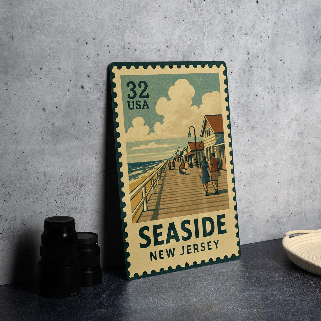 New Jersey Seaside Promenade Metal Sign – Vintage Coastal Wall Art, Retro Beach Decor, Stamp Style NJ Souvenir Sign — photo 2
