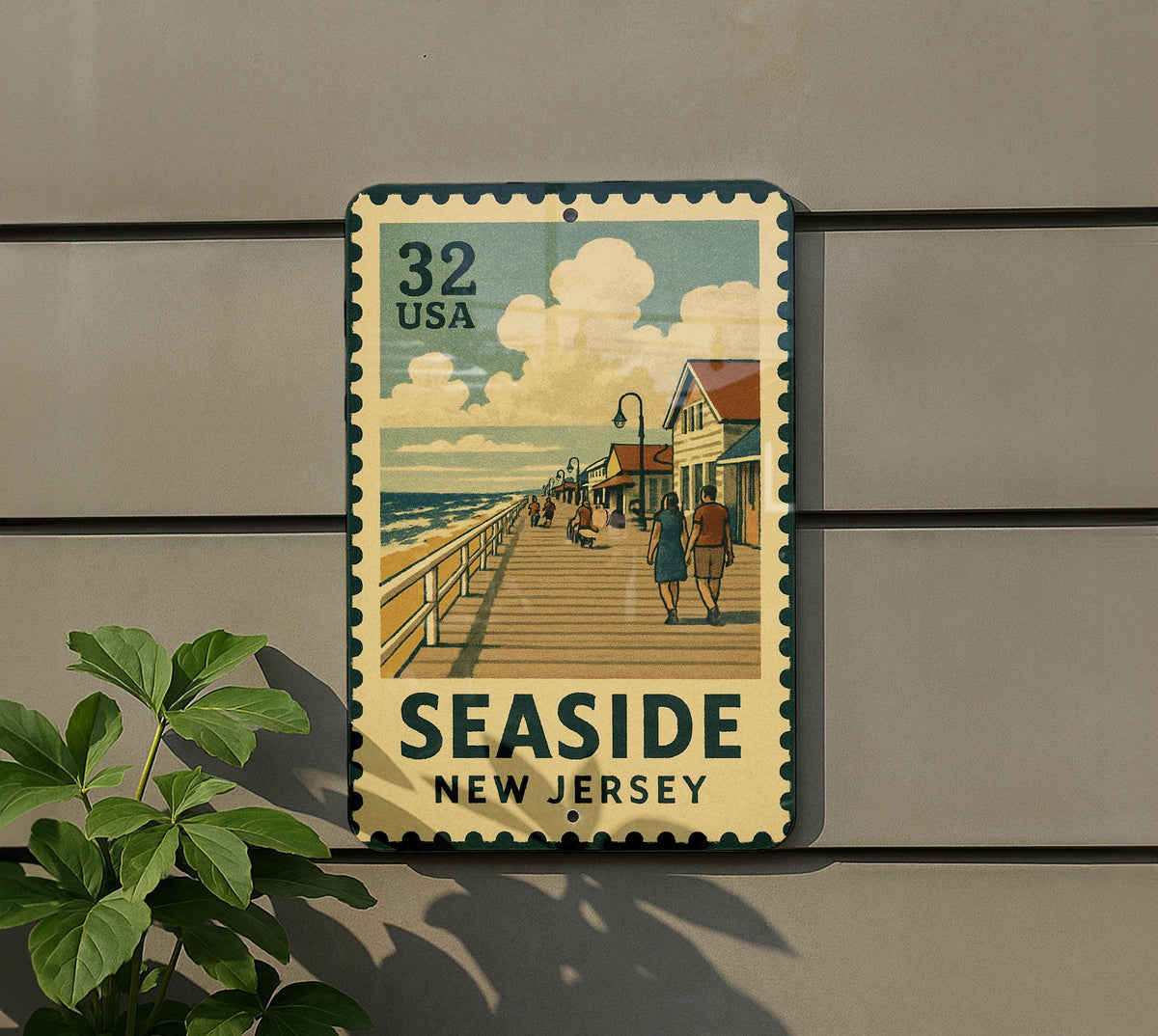 New Jersey Seaside Promenade Metal Sign – Vintage Coastal Wall Art, Retro Beach Decor, Stamp Style NJ Souvenir Sign — photo 5
