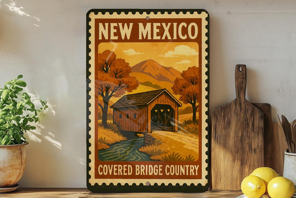 New Mexico Covered Bridge Metal Sign – Rustic Stamp Style Wall Art for Home, Cabin, or Country Decor — photo 2