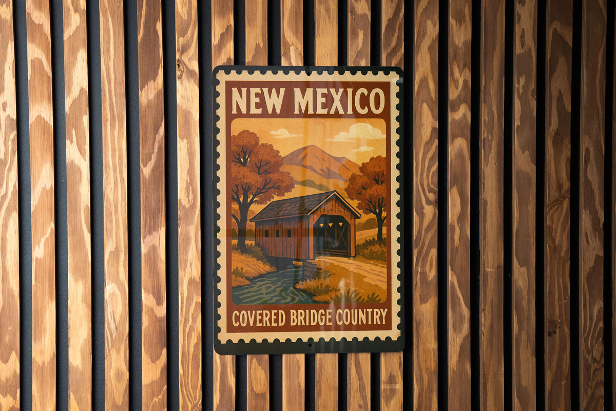 New Mexico Covered Bridge Metal Sign – Rustic Stamp Style Wall Art for Home, Cabin, or Country Decor — photo 4