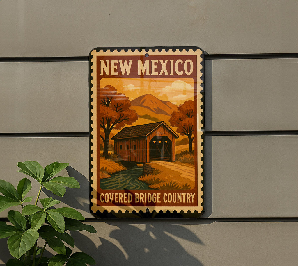 New Mexico Covered Bridge Metal Sign – Rustic Stamp Style Wall Art for Home, Cabin, or Country Decor — photo 5